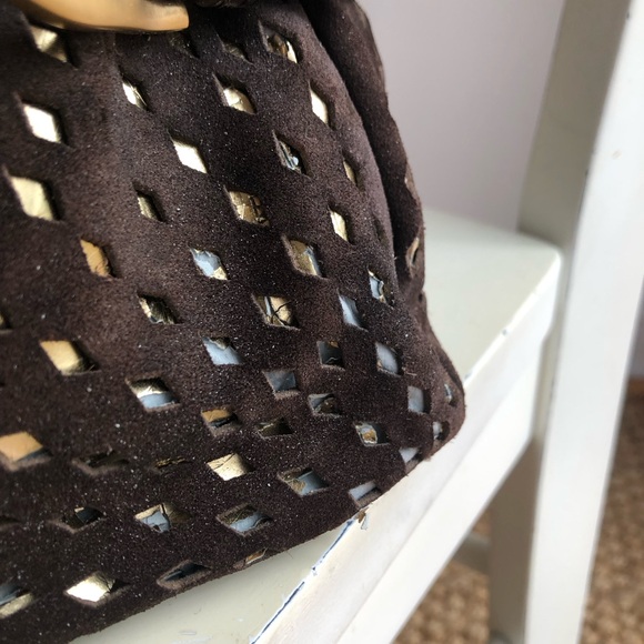 Jimmy Choo Tulita Bag. Chocolate Brown. Perforated. Gold Hardware. - Picture 8 of 15